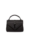 Saint Laurent College Medium Monogram Ysl V-flap Crossbody Bag - Black Hardware In Black