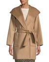 MAX MARA RIALTO CAMEL HAIR BELTED SHORT HOODED COAT,PROD216100408