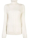 Voz Cable Turtleneck Jumper In White