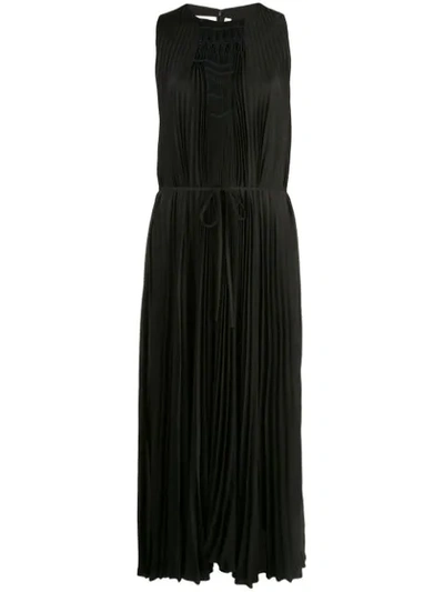 Vince Pleated Scoop-neck Sleeveless Shift Dress In Black