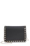 Valentino Garavani Rockstud Leather Pouch Wallet On A Chain In Nero/ Gold