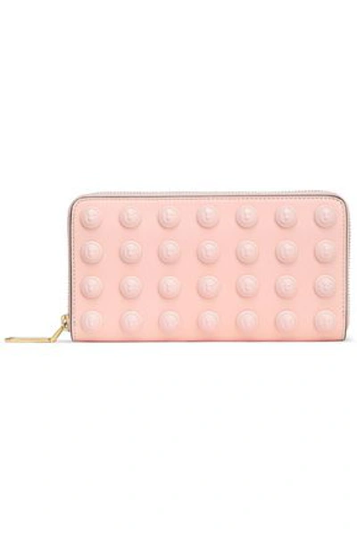 Balmain Appliquéd Leather Wallet In Pastel Pink