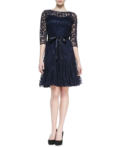 Rickie Freeman For Teri Jon 3/4-sleeve Lace Overlay Cocktail Dress, Navy