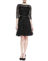 Rickie Freeman For Teri Jon 3/4-sleeve Lace Overlay Cocktail Dress In Black