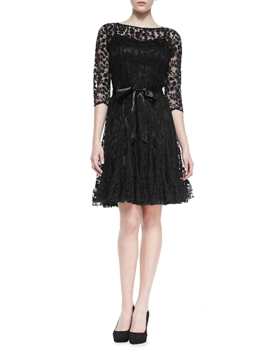 RICKIE FREEMAN FOR TERI JON 3/4-SLEEVE LACE OVERLAY COCKTAIL DRESS,PROD146760105