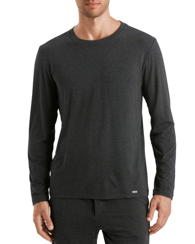 Hanro Men's Casual Long-sleeve Crew T-shirt In Black Pattern
