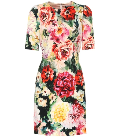 Dolce & Gabbana 1/2-sleeve Floral Print Cady Dress, Multi Pattern In Multicoloured