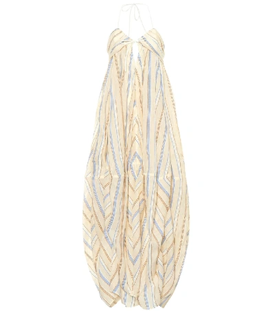 Jacquemus Stripe Embroidered Tie Back Halterneck Maxi Dress - 大地色 In Neutrals