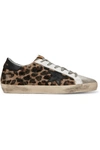 GOLDEN GOOSE SUPERSTAR DISTRESSED LEOPARD-PRINT CALF HAIR, LEATHER AND SUEDE SNEAKERS