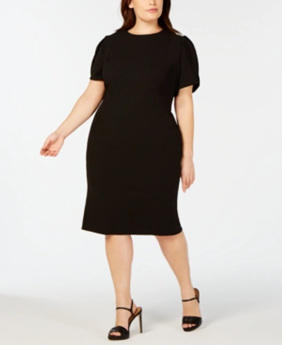 Calvin Klein Plus Size Puff-sleeve Sheath Dress In Black