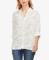 VINCE CAMUTO FRAYED CAMO-PRINT ROLL-TAB TOP