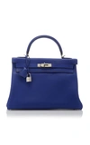 HERMÃ¨S VINTAGE BY HERITAGE AUCTIONS HERMÈS 32CM BLUE ELECTRIC CLEMENCE LEATHER RETOURNE KELLY,907031001.0