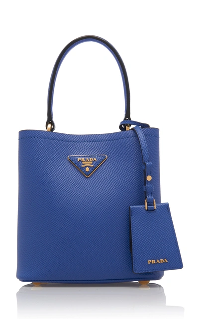 Prada Small Saffiano Leather Double Bucket Bag In Blue