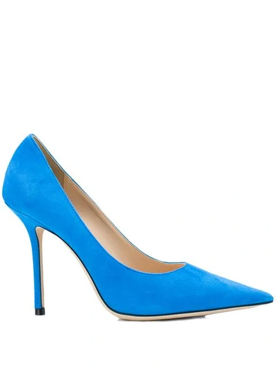 Jimmy Choo Women's Suede Pumps Court Shoes High Heel Love 100 In Blue