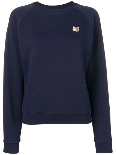 Maison Kitsuné Fox Head Embroidered Cotton-jersey Sweatshirt In Blue