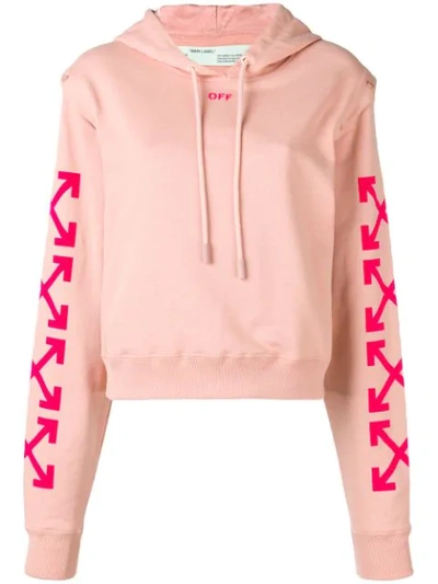 Off-white Detachable Sleeve Flocked Logo Hoodie In Pink