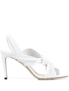 Jimmy Choo Leila 85 Knotted Leather Slingback Sandals In White