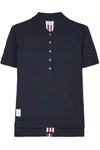 Thom Browne Striped Stretch Knit-trimmed Cotton-piqué Polo Shirt In Navy