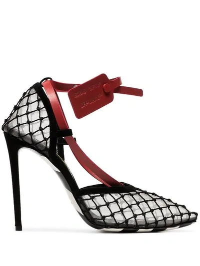 Off-white Leather Tag 110 Fishnet Pumps In 1000 Black