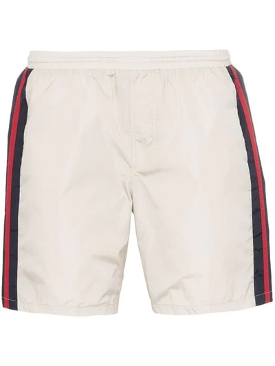 Gucci Logo-tape Relaxed-fit Swim Shorts In Cream