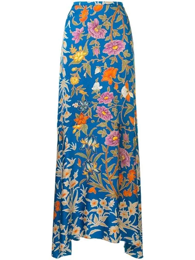 Peter Pilotto Botanical-print Hammered Silk-blend Maxi Skirt In Botanical Blue