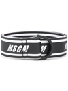 Msgm White Logo Print Belt In Black