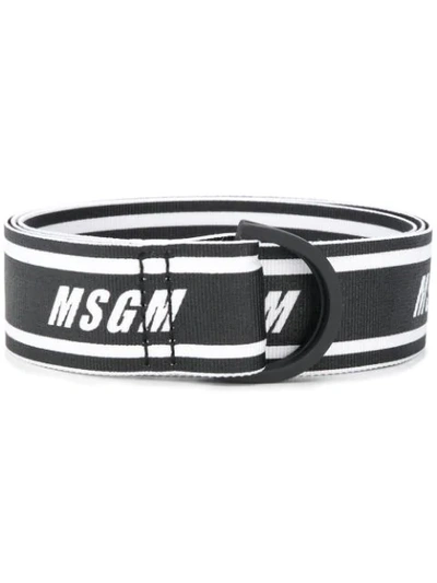 Msgm White Logo Print Belt In Black