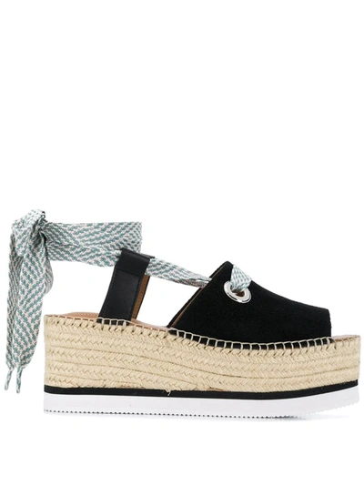 See By Chloé Lace-up Suede Flatform Espadrilles In Black