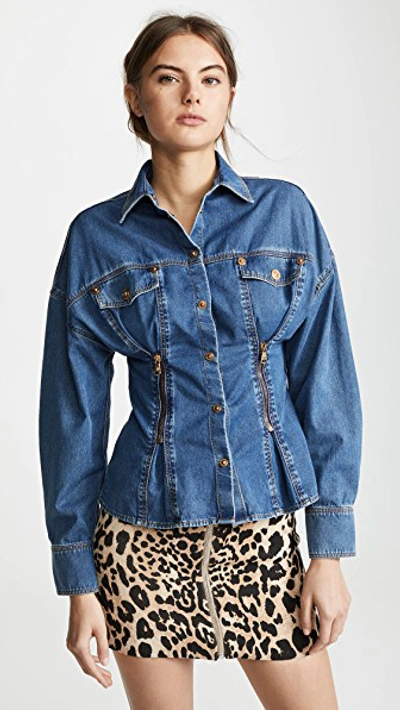 Versace Light Wash Denim Buttoned Shirt In Blue