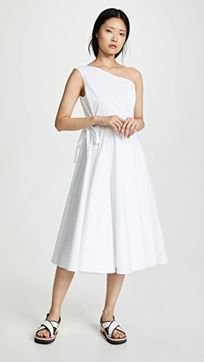 Rosetta Getty One-shoulder Pleated Cotton-poplin Midi Dress In White