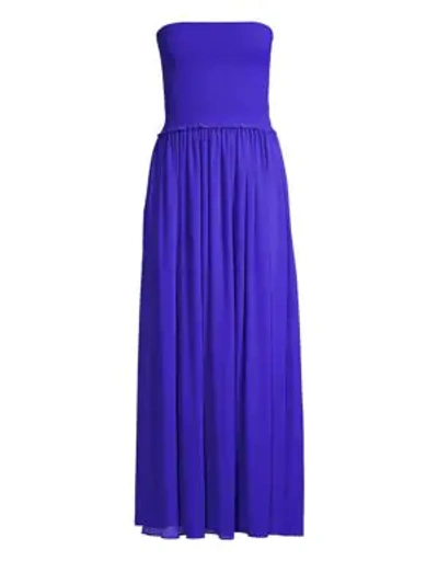 Ramy Brook Calista Smocked Strapless Flare Dress In Periwinkle