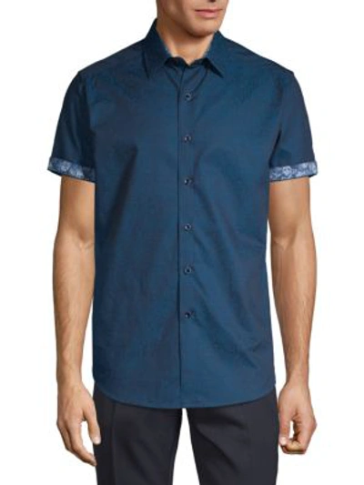 Robert Graham Men's Equinox Tone-on-tone Short-sleeve Shirt In Navy