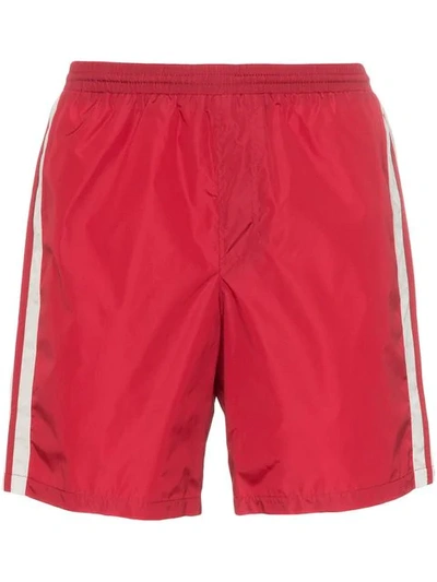 Gucci Long-length Striped Logo-print Swim Shorts In Red