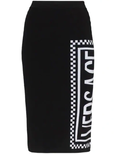 Versace High-waisted Logo Print Fitted Midi Skirt - 黑色 In Black