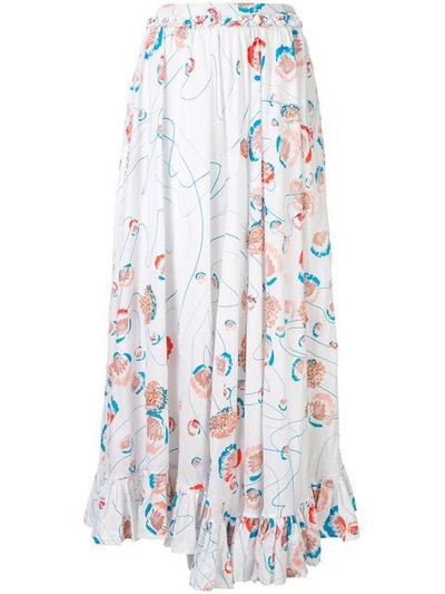 All Things Mochi Long Floral Print Skirt In White Red Shell