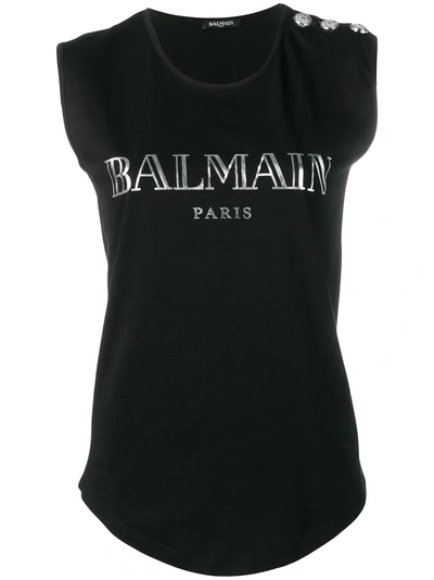 Balmain Contrasting Logo Tank Top - 黑色 In Black