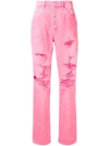 AMIRI AMIRI RIPPED WIDE LEG JEANS - PINK