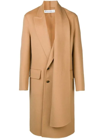 Jw Anderson Camel Double Face Wool Scarf Coat In Neutrals