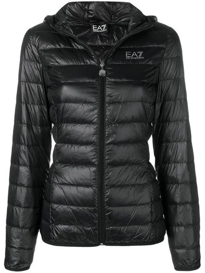 Ea7 Train Core Hooded Light Down Jacket In Black