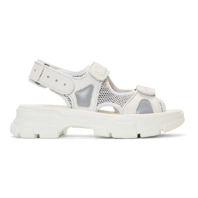 Gucci Leather And Mesh Sandals In White Leather