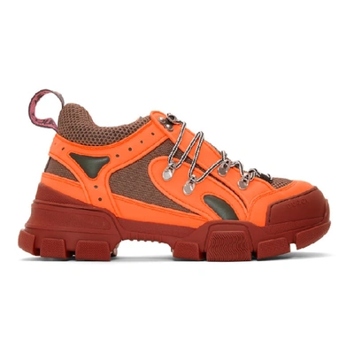 Gucci Flashtrek Rubber, Leather, Mesh And Suede Trainers In Orange