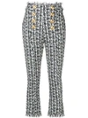 BALMAIN BALMAIN HIGH-WAISTED TWEED TROUSERS - 蓝色