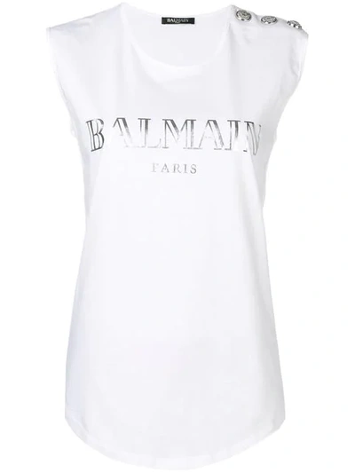 Balmain Embellished Buttons Top - 蓝色 In Bianco