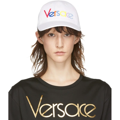 Versace Embroidered Rainbow Logo Cotton Baseball Cap - 白色 In I001 White