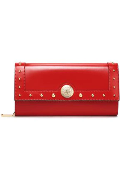 Balmain Woman Studded Glossed-leather Wallet Claret