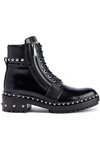 BALMAIN STUDDED GLOSSED-LEATHER ANKLE BOOTS,3074457345620304746