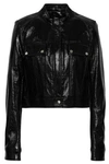 THEORY WOMAN VENICE CROPPED FAUX PATENT-LEATHER BIKER JACKET BLACK,GB 666467151349779