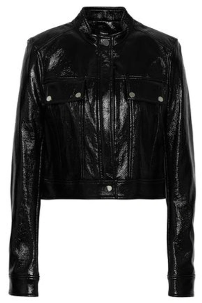 Theory Woman Venice Cropped Faux Patent-leather Biker Jacket Black