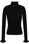 CINQ À SEPT CINQ À SEPT WOMAN POINTELLE-TRIMMED KNITTED SWEATER BLACK,3074457345620162134