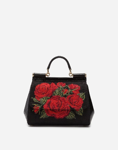 Dolce & Gabbana Sicily Rose-stitched Cross-body Bag In Black Multi